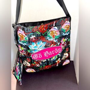 Ed Hardy Multicolor Tiger Floral Skull Tote Bag & Pouch BNWT